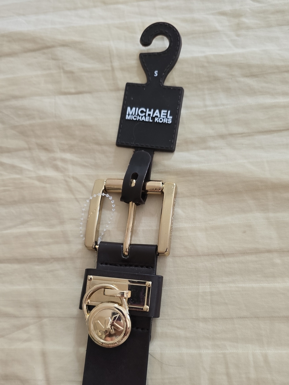 Michael Kors BROWN Leather Belt with Gold Buckle and MK Charm